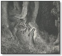 La Divine Comedie - L'Enfer de Dante Alighieri: Je regardai, et je crus entrevoir je ne sais quel grand édifice; comme
lorsqu'un épais brouillard ou la nuit obscure s'affaissent dans les
campagnes, on voit de loin un moulin agitant ses bras au souffle des
vents.